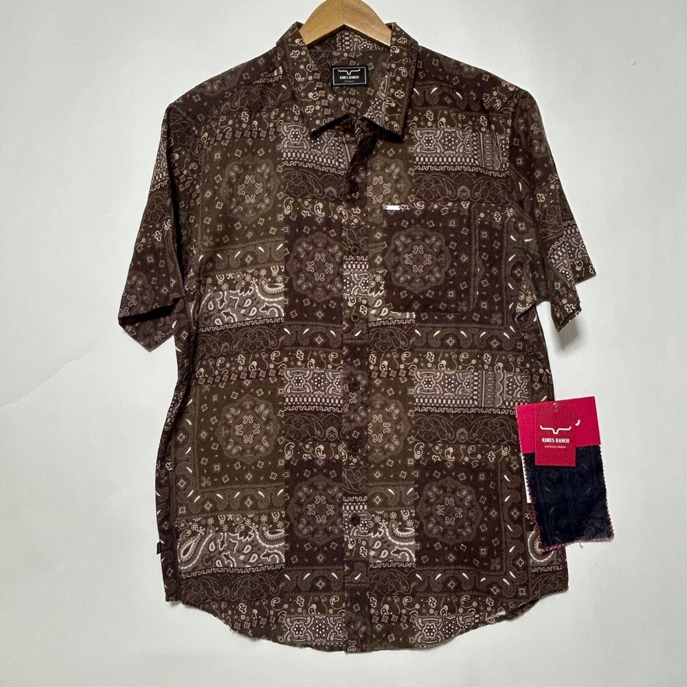 New‎ Kimes Ranch Barret SS Shirt Mens M Brown Bandana Patchwork Western Cowboy